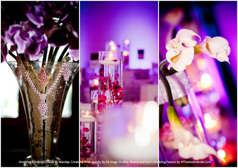Centerpieces Collage - Wedding Reception Decor By Mandap Creations. Photography By SB Image Studios. Reema and Asir's Wedding Feature By TheMuslimBride.Com