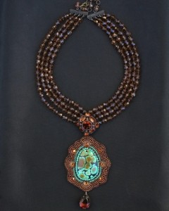 From Faria Siddiqui's Personal Collection. Turquoise Cabochon And Brown Crystals Necklace - Feature By TheMuslimBride.Com