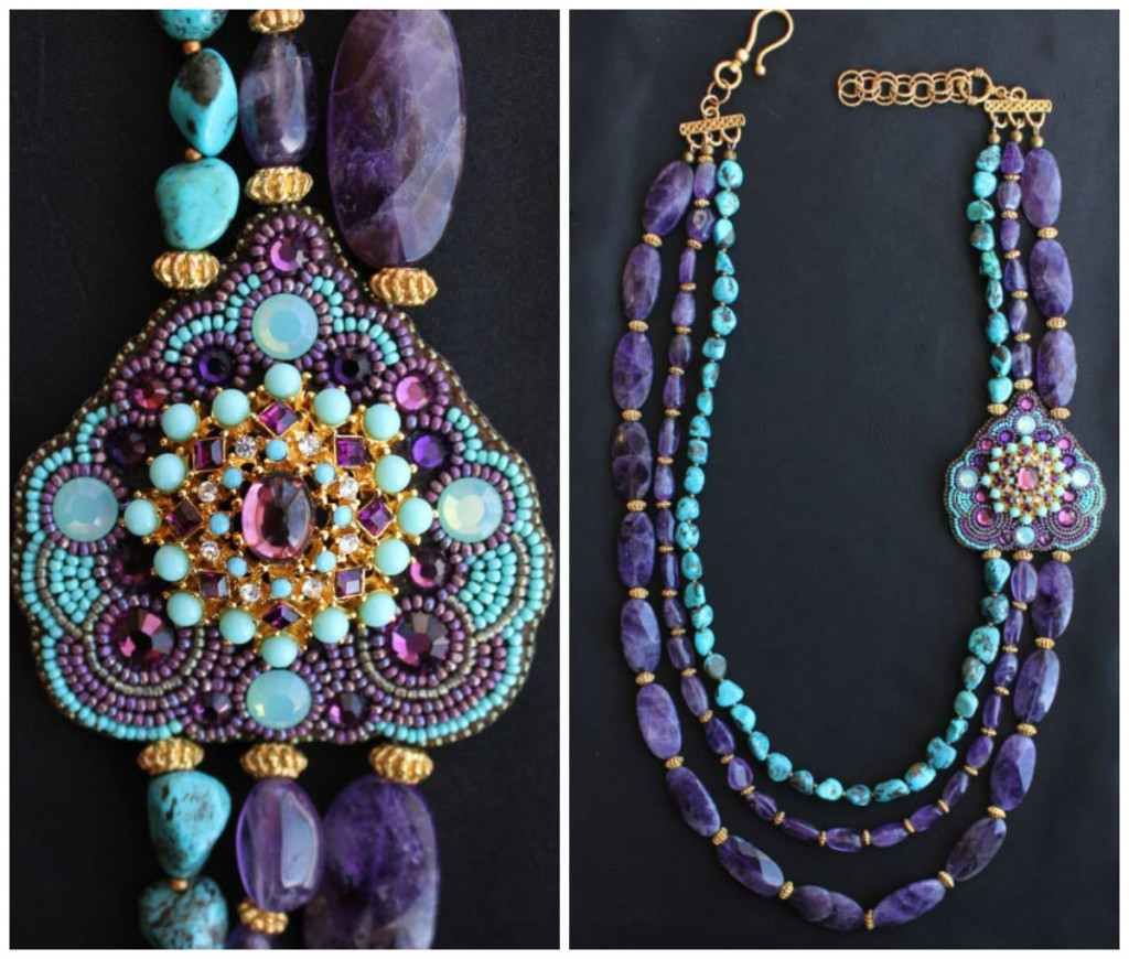 From Faria Siddiqui's Jewelry Collection. Genuine Amethyst and Turquoise Nugget Necklace. Feature & Collage By TheMuslimBride.Com