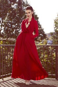 Red Cowl Neck Maxi Dress By D.I.R. Fashion - Fall & Winter 2014 Collection Featured at TheMuslimBride