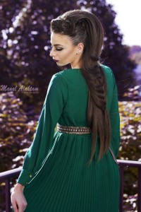 Green Long Sleeve Pleated Maxi Dress By D.I.R. Fashion - Fall & Winter 2014 Collection Featured at TheMuslimBride